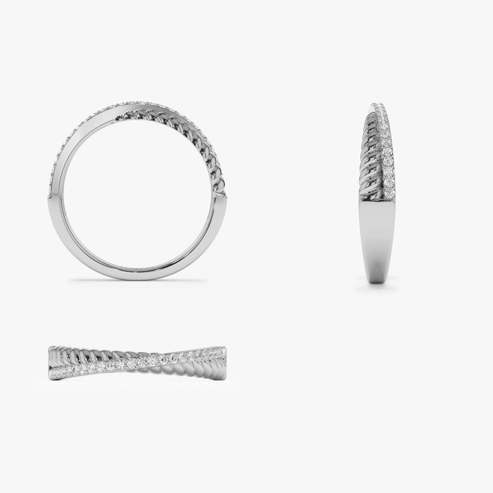 Micro Pave Diamond Twisted Rope Cris Cross Ring
