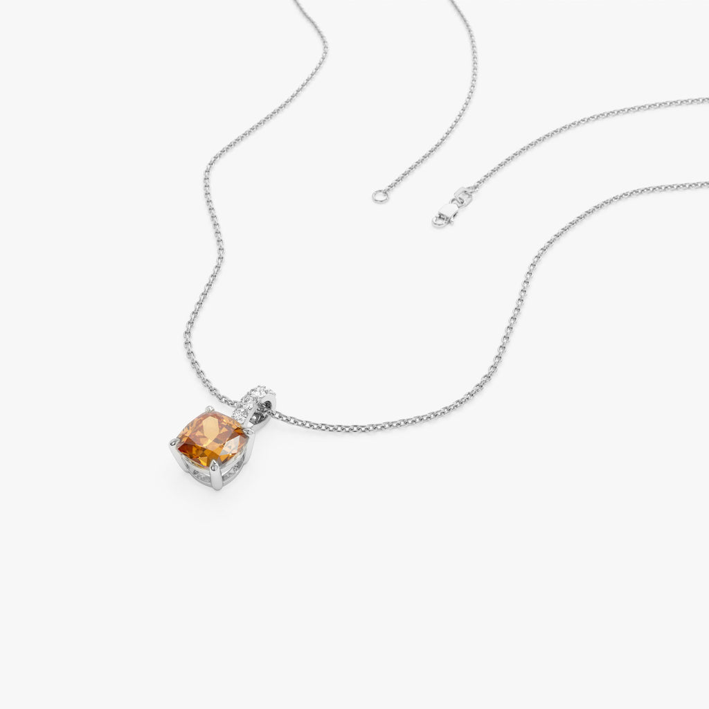 Cushion Cut Citrine with Diamond Bail