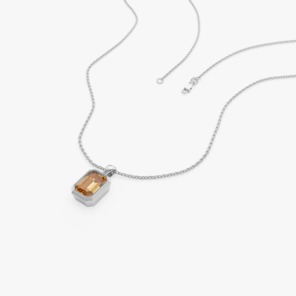 Emerald Cut Citrine Vertical Bezel Setting Pendant