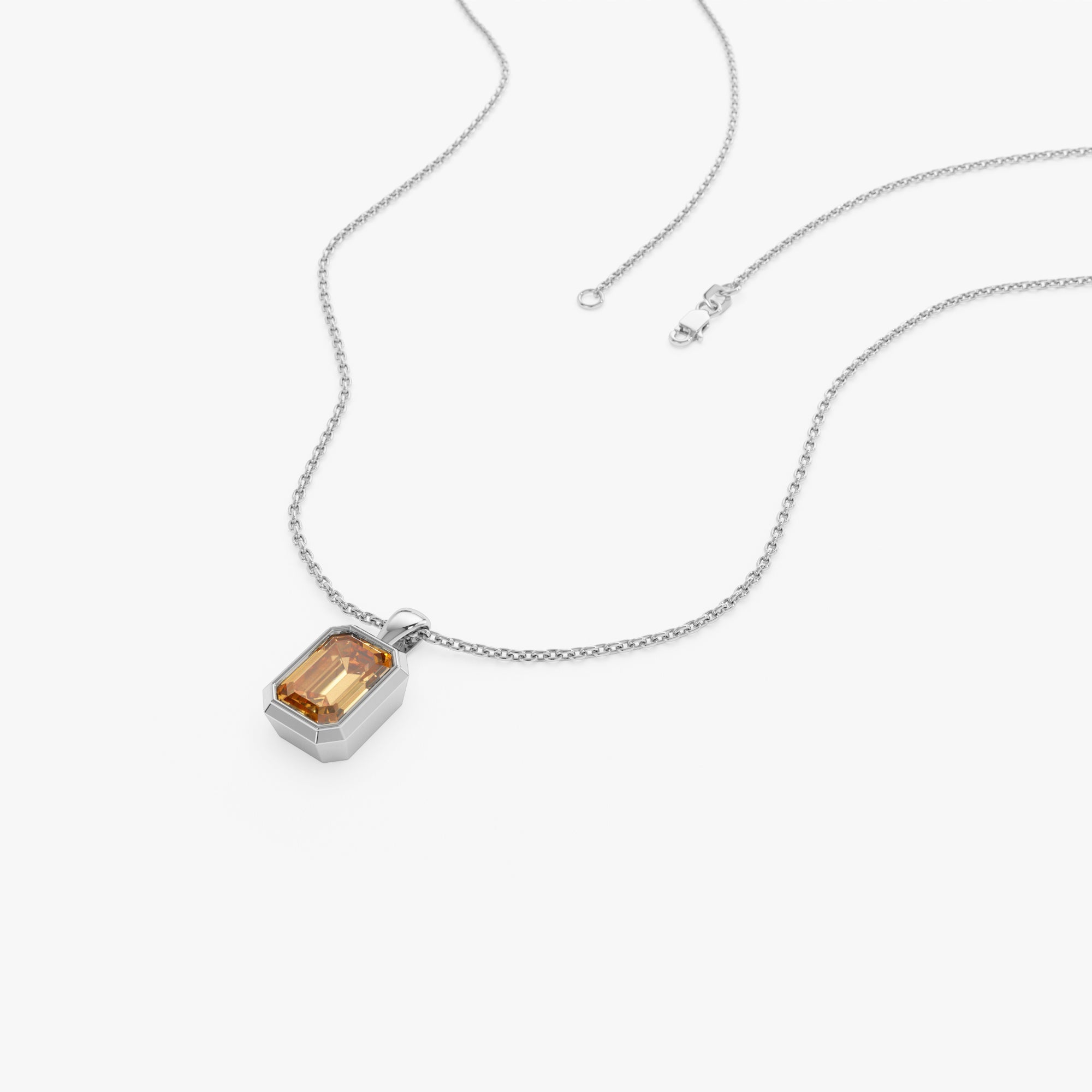 Emerald Cut Citrine Vertical Bezel Setting Pendant