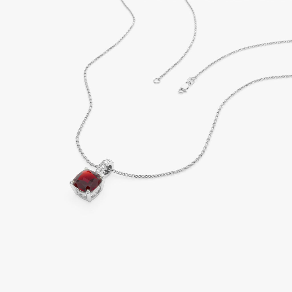 Cushion Cut Garnet with Diamond Bail