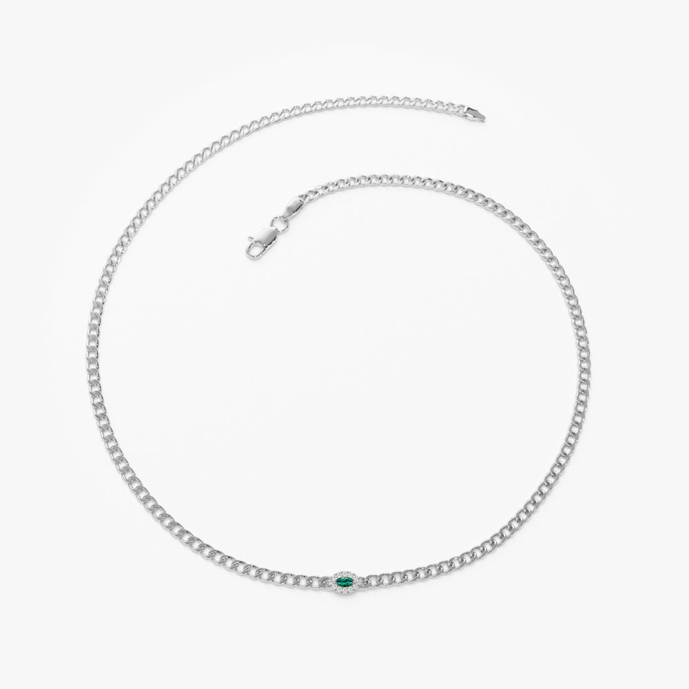 2MM Curb Link Marquise Emerald Bracelet