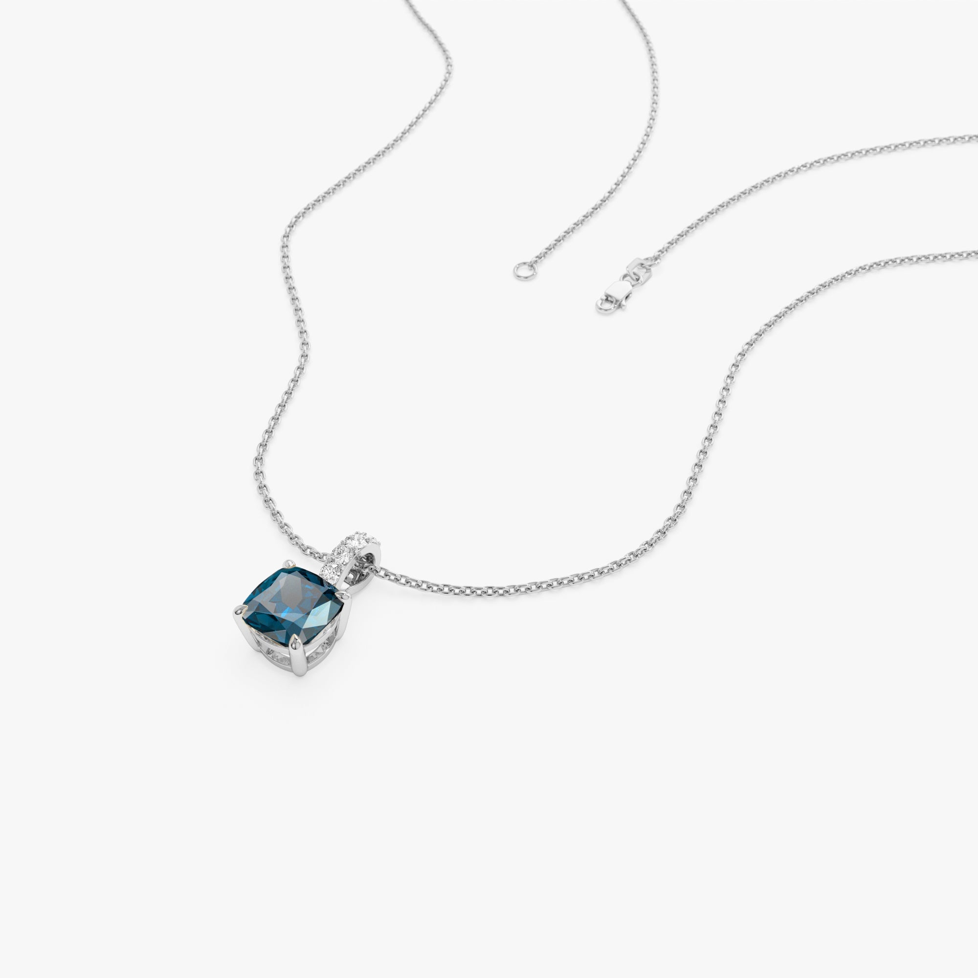 Cushion Cut London Blue Topaz with Diamond Bail