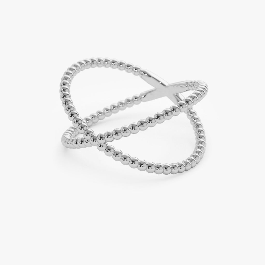 Beaded Band Criss Cross Statement Ring