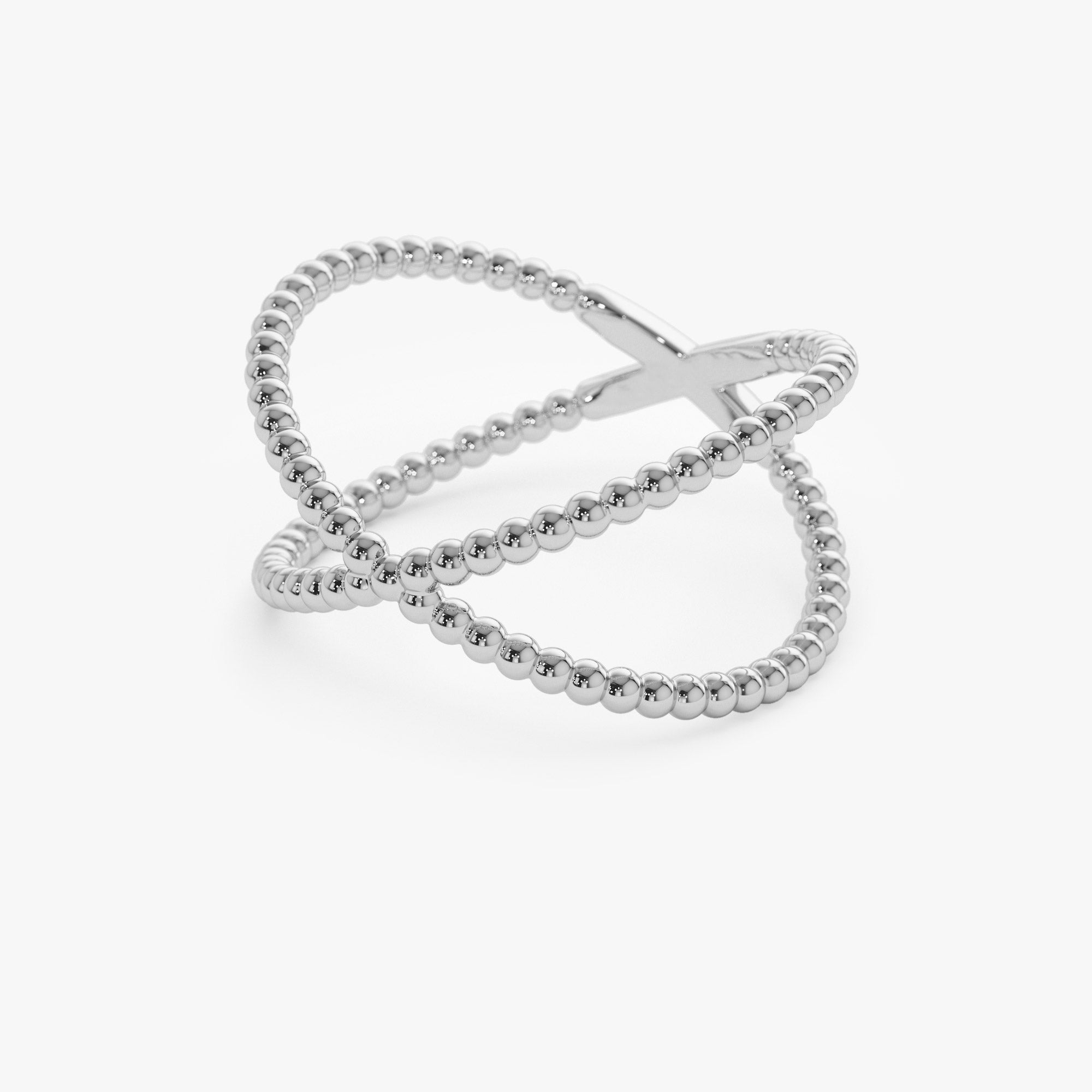 Beaded Band Criss Cross Statement Ring