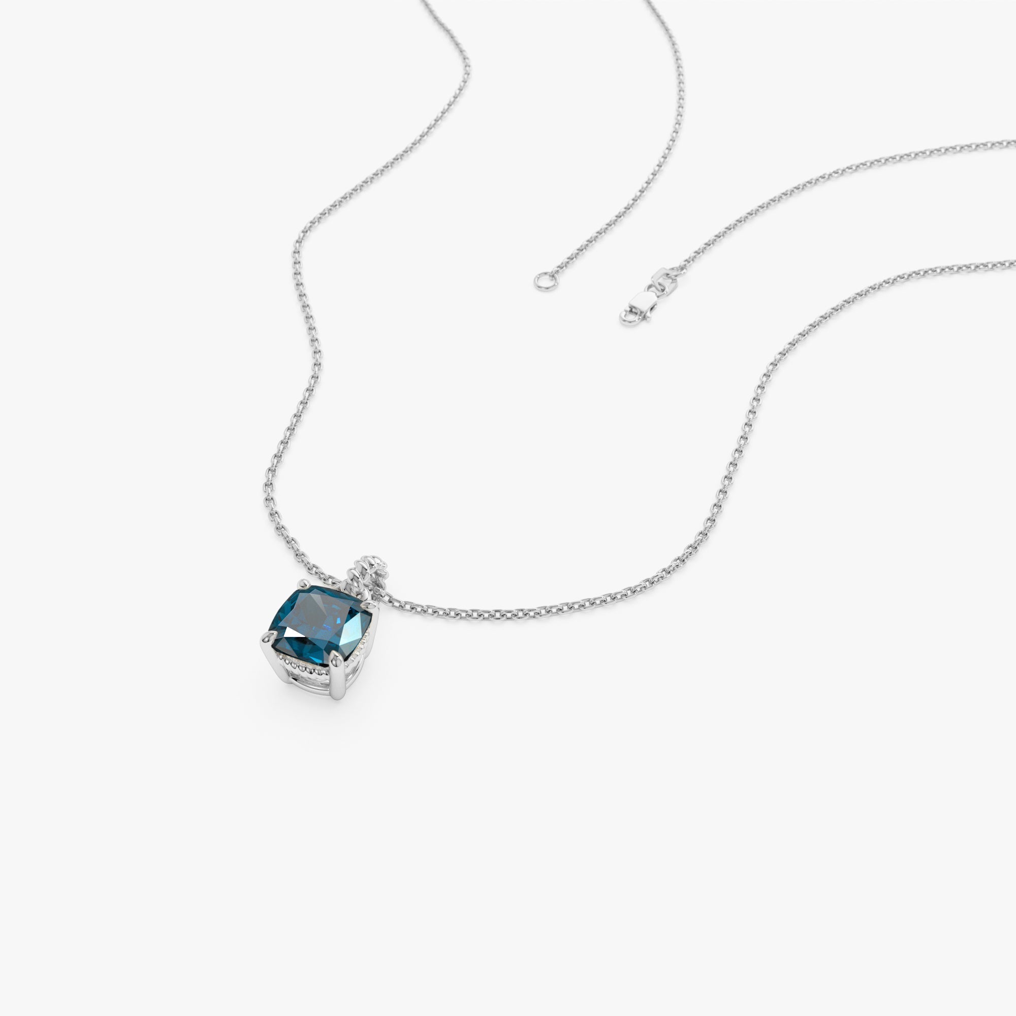 Cushion Cut London Blue Topaz Solitaire Necklace