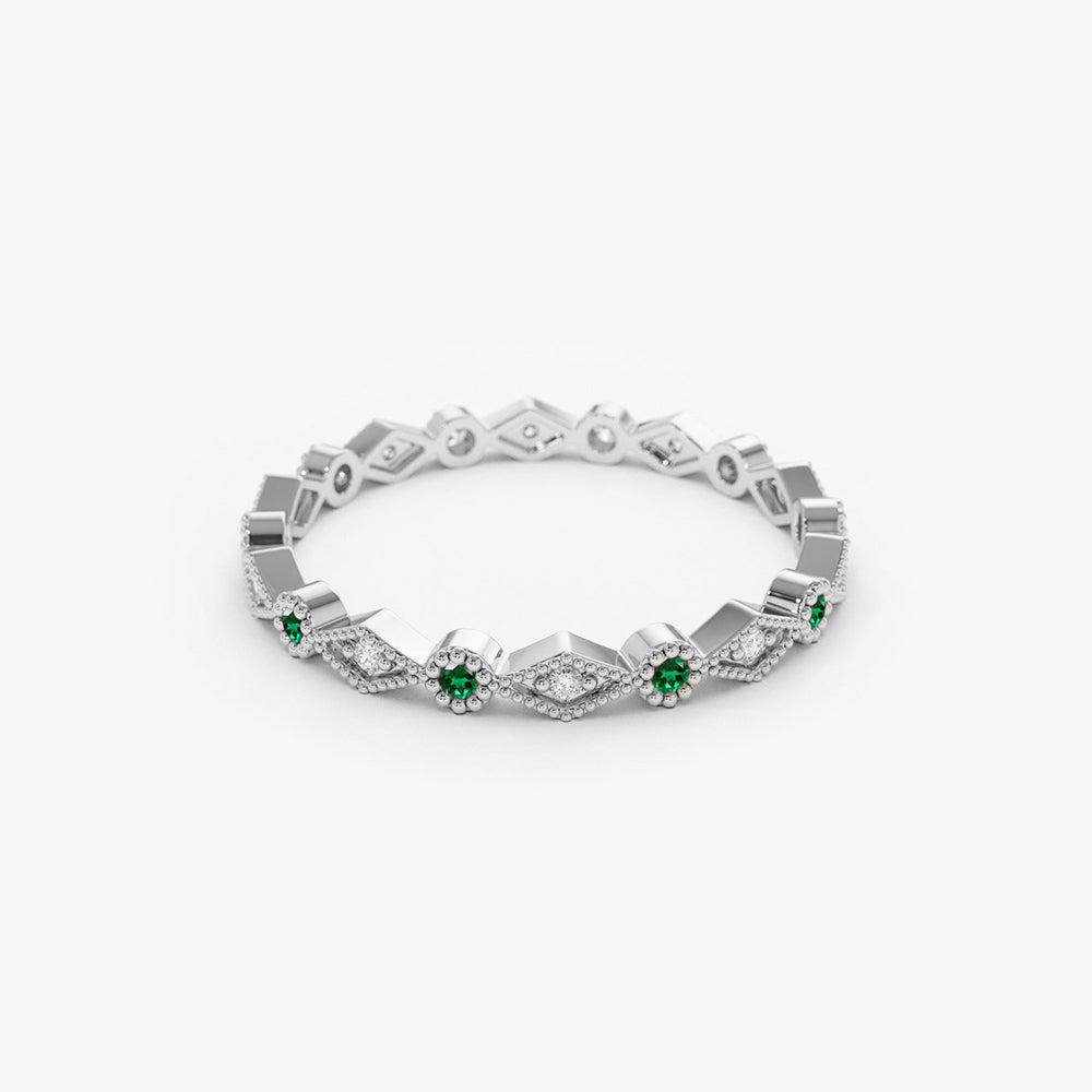 Emerald Art Deco Wedding Band