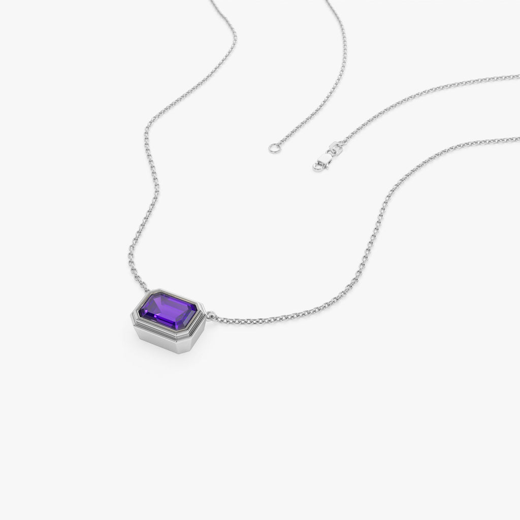 Emerald Cut Bezel Setting Amethyst