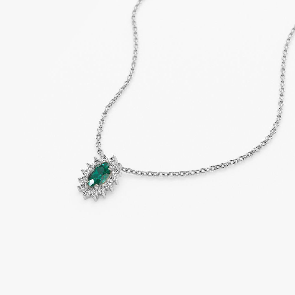 Emerald Necklace with Halo Diamonds