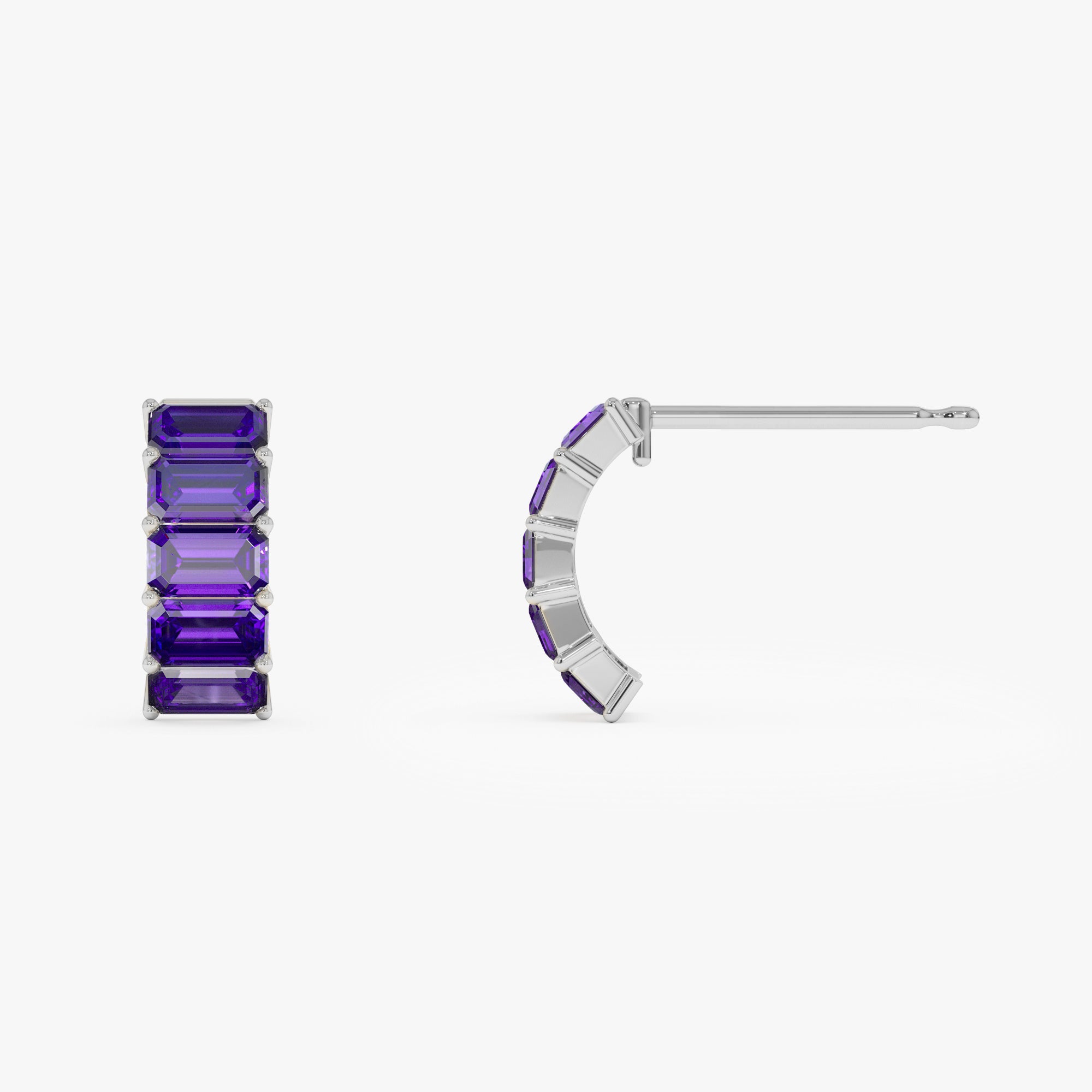 Emerald Cut Amethyst Half Hoop Earrings