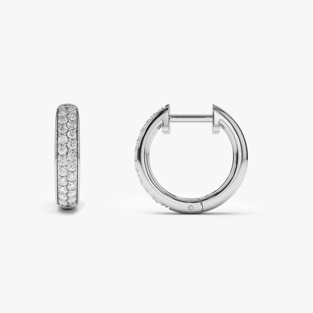 Double Row Micro Pave Petite Diamond Hoops