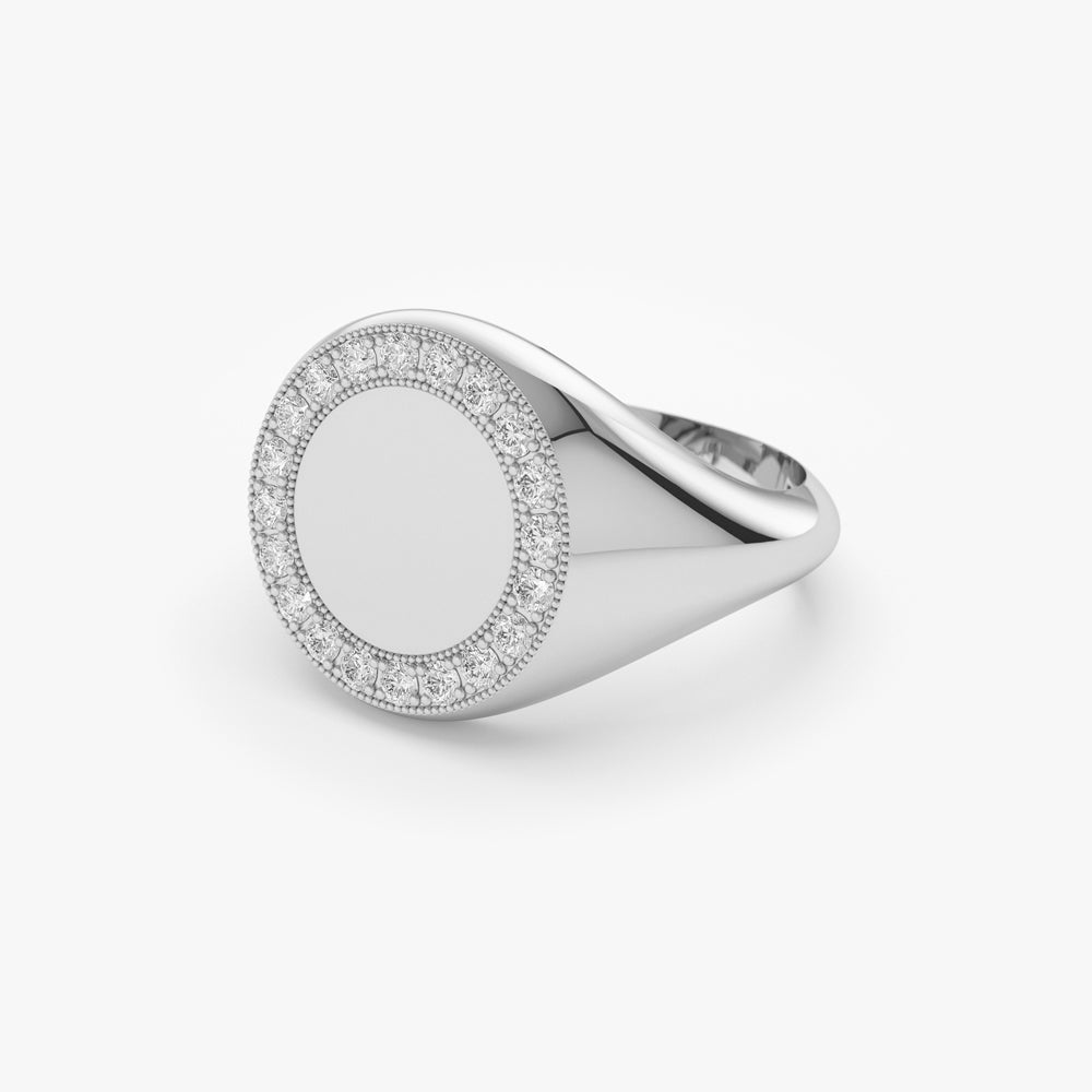 Diamond Round Signet Ring