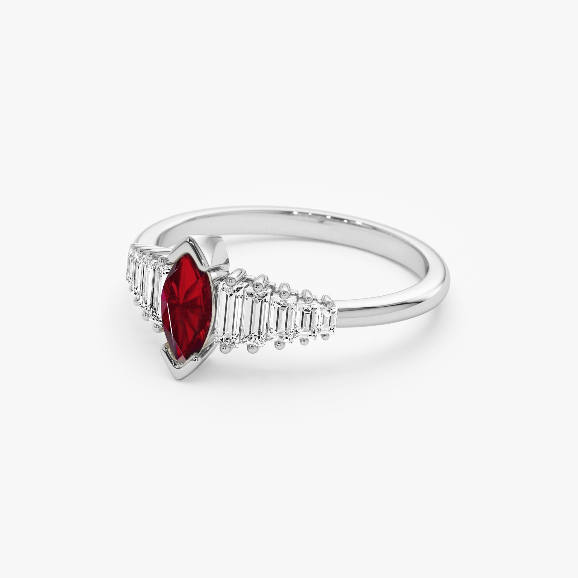 Marquise Shape Ruby  Ring with Baguette Accents