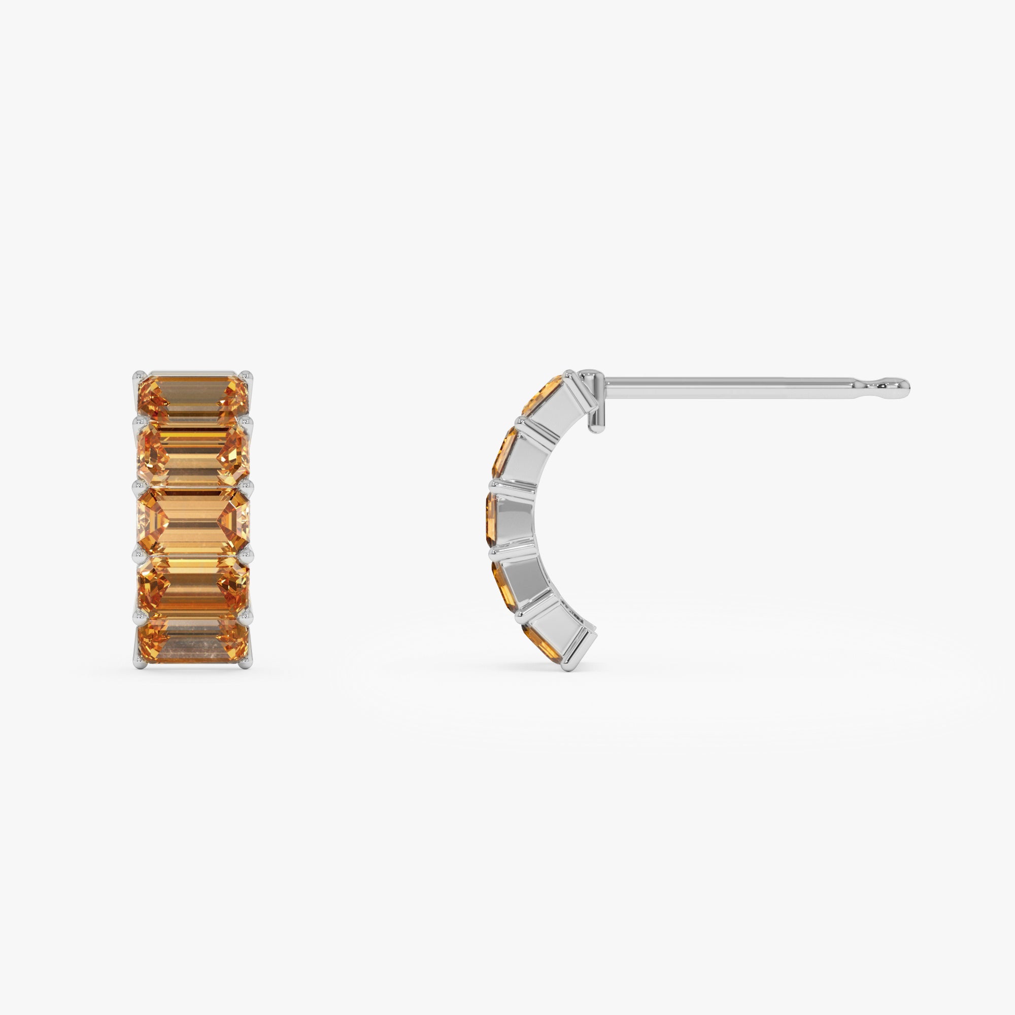 Emerald Cut Citrine Half Hoop Earrings