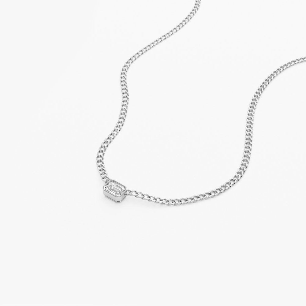 Cuban Link Bezel Setting Emerald Cut Diamond Necklace