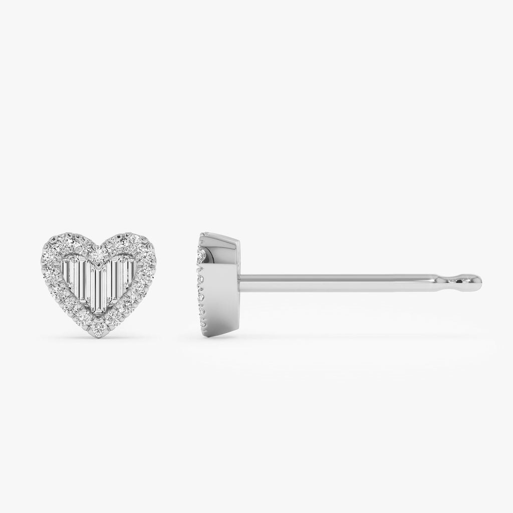 Mini Baguette Diamond Heart Studs