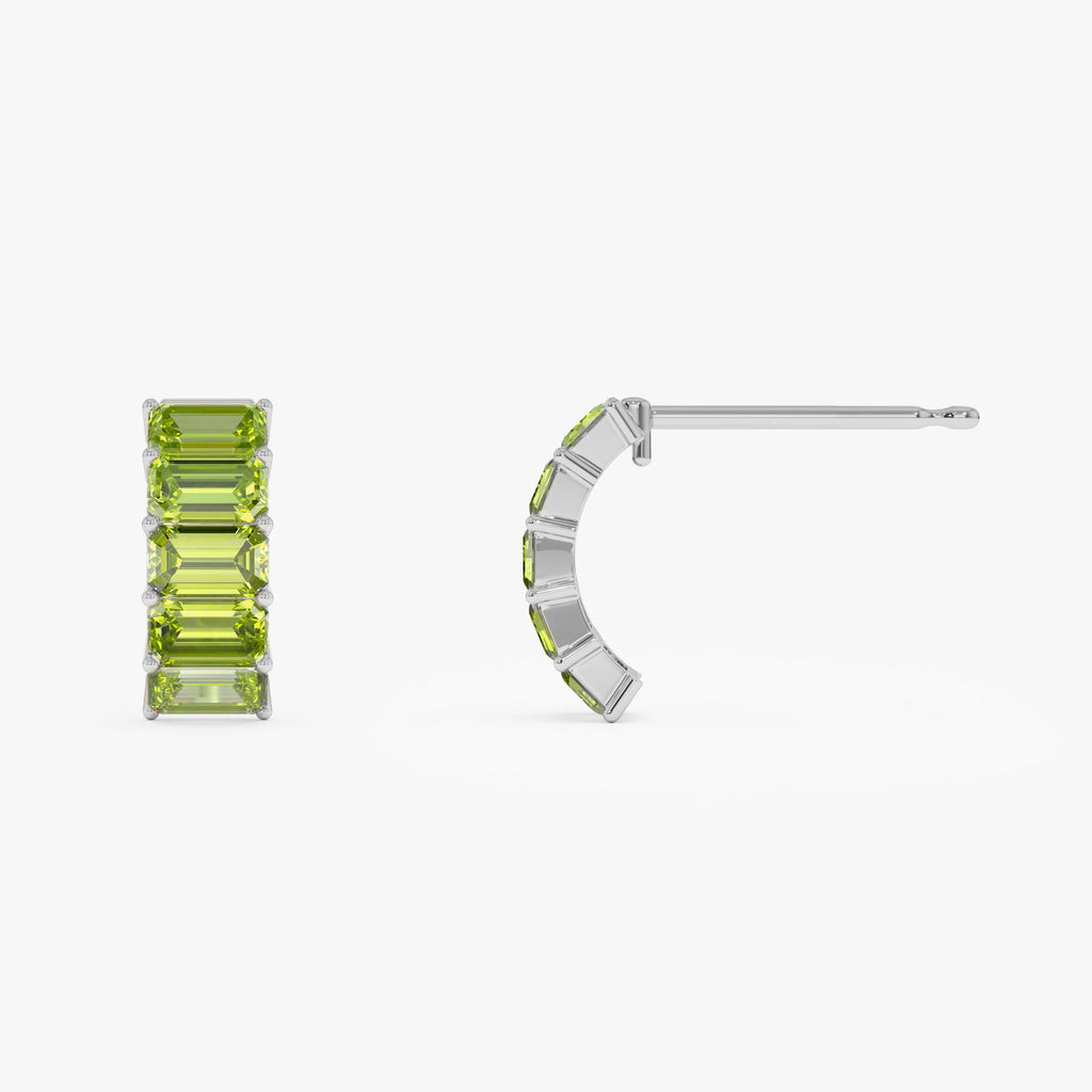 Emerald Cut Peridot Half Hoop Earrings