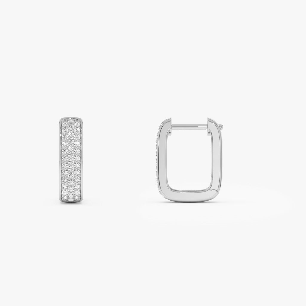 Diamond Pave Huggie Earrings Square  Hoops