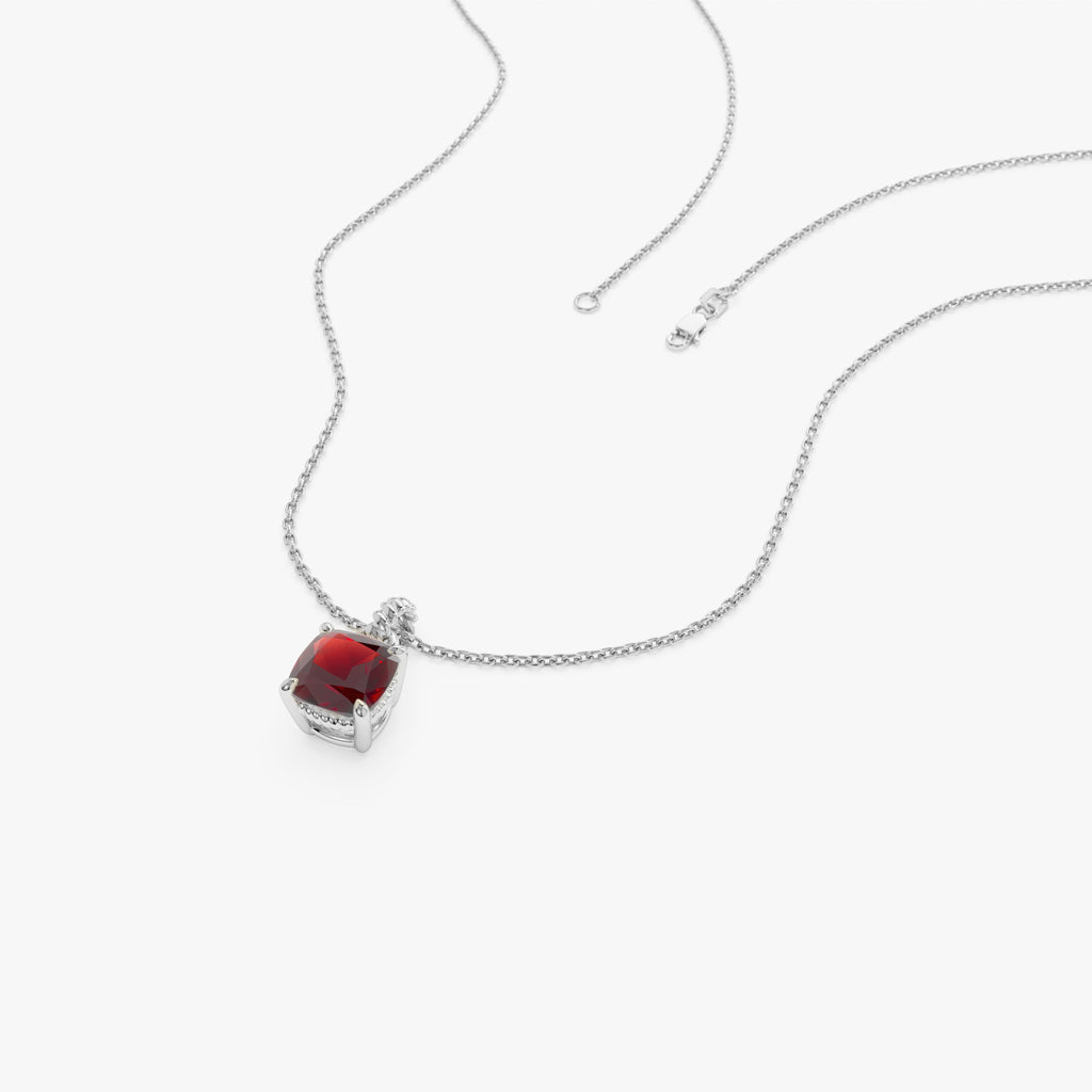 Cushion Cut Garnet Solitaire Necklace