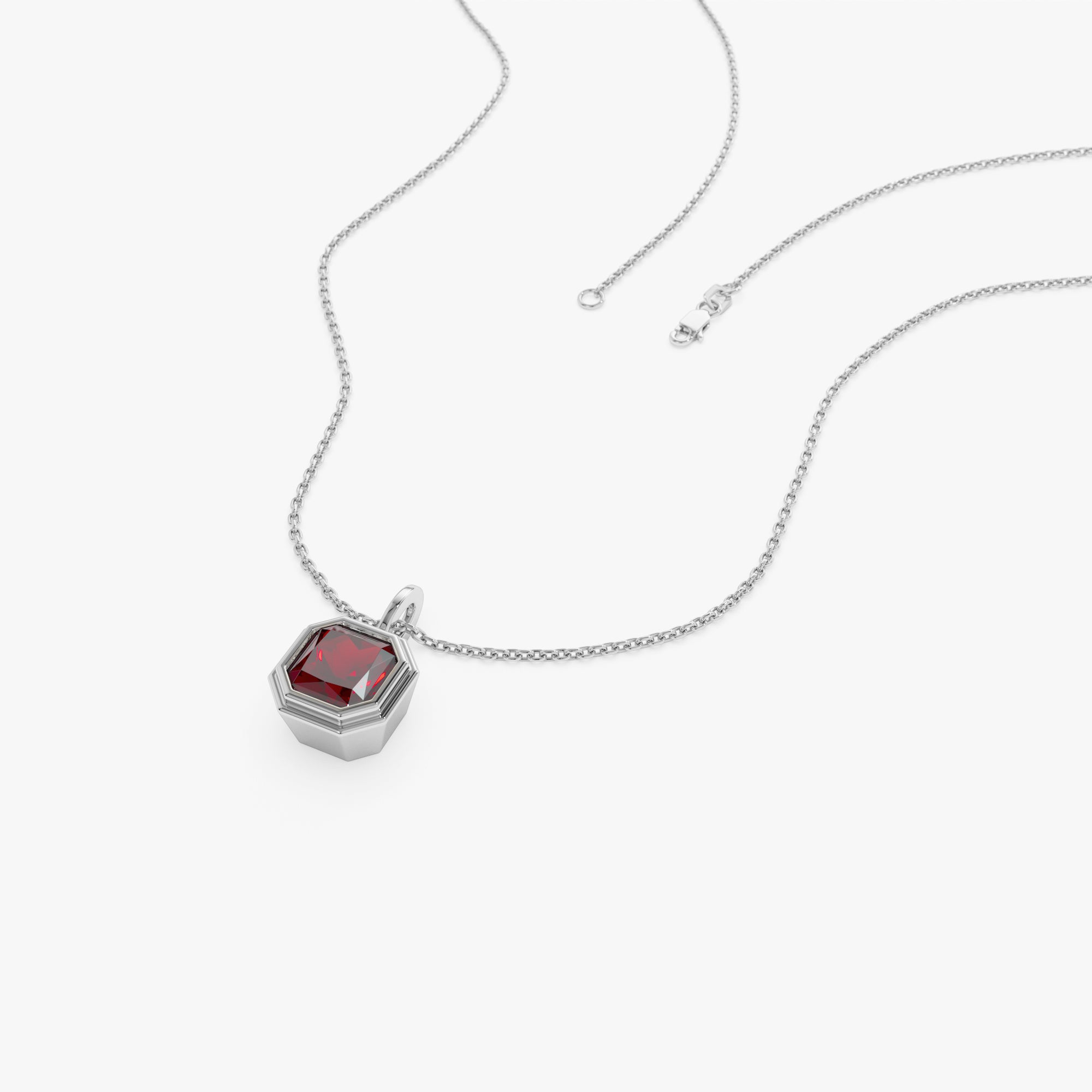 Asscher Cut Bezel Set Garnet Necklace