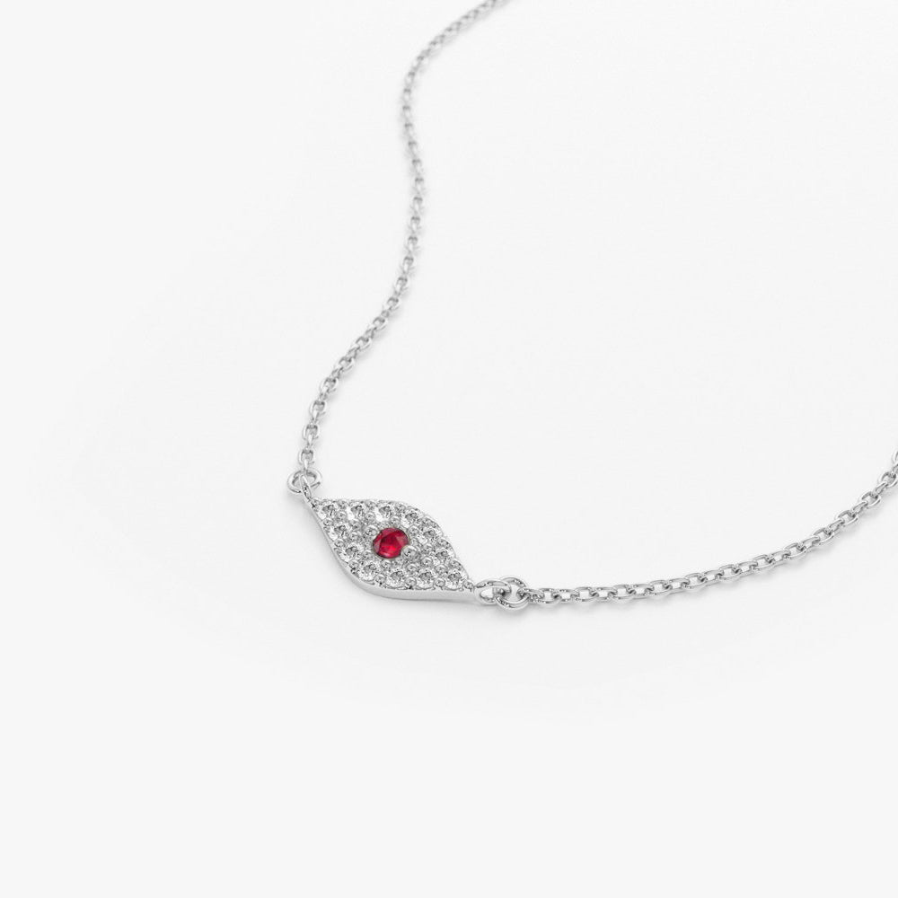 Diamond and Ruby Evil Eye Necklace