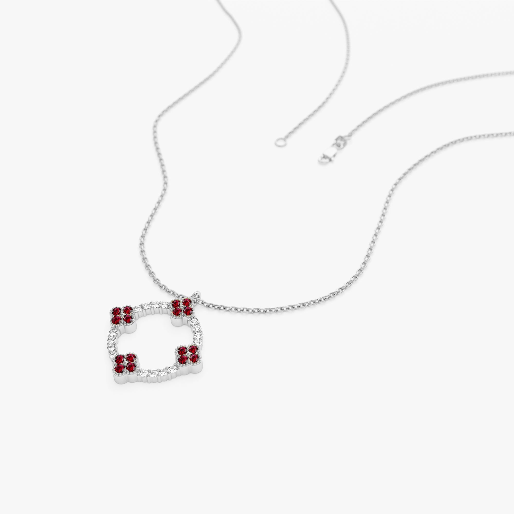 Diamond and Ruby Clover Necklace