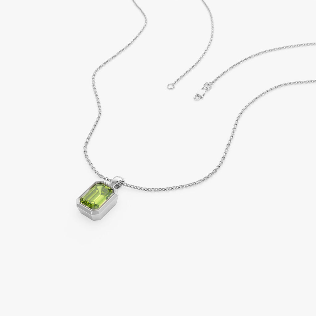 Emerald Cut Peridot Vertical Bezel Setting Pendant