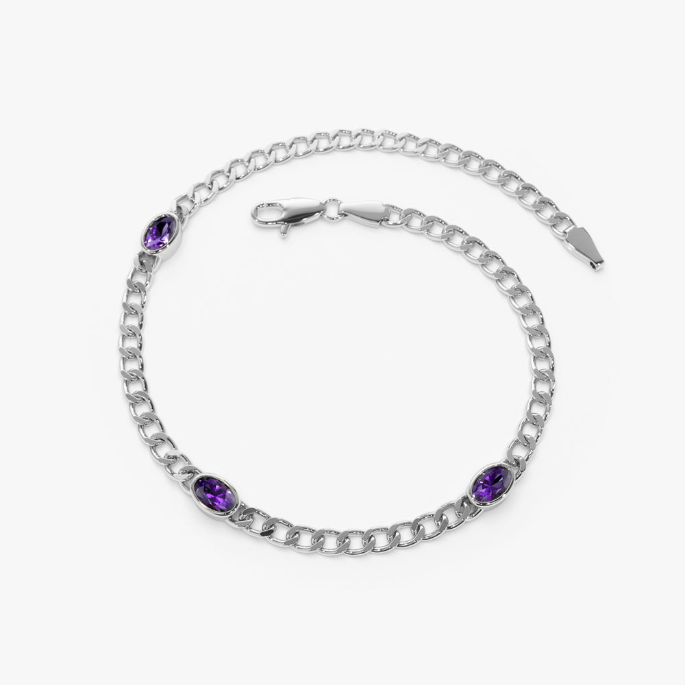 Cuban Link Bracelet w/ Bezel Setting Amethyst