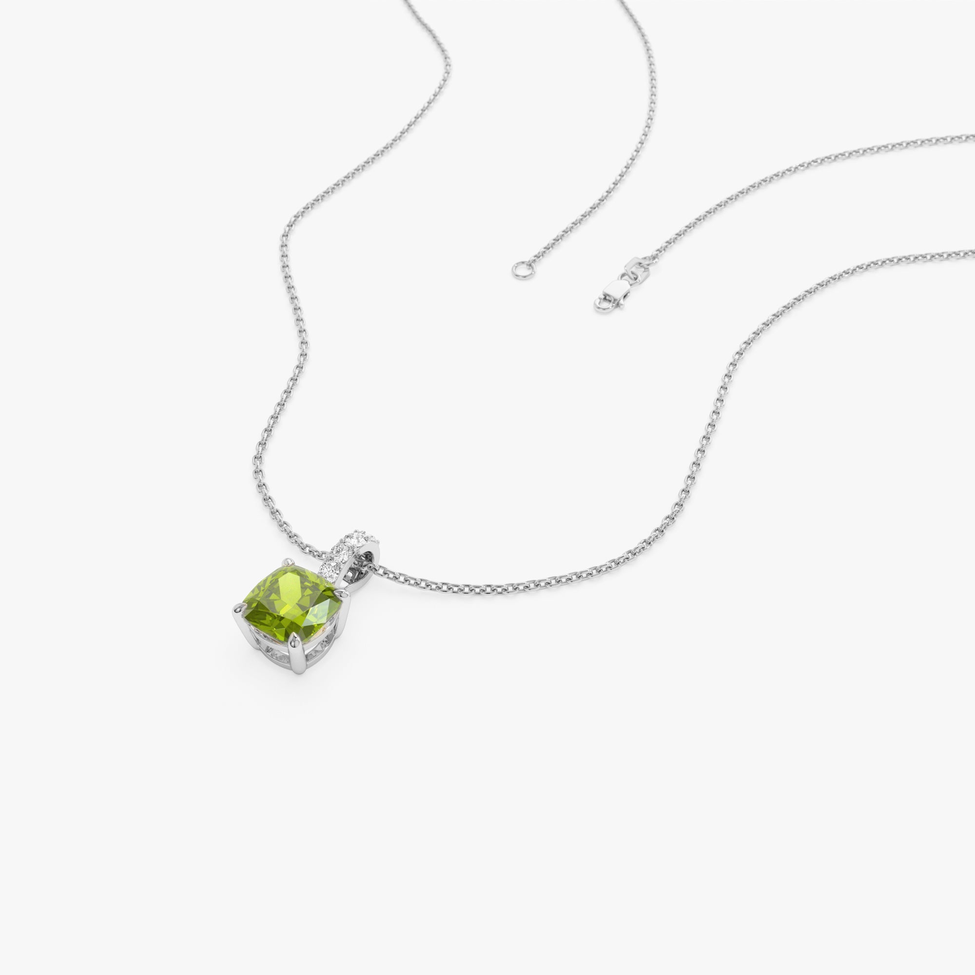 Cushion Cut Peridot with Diamond Bail