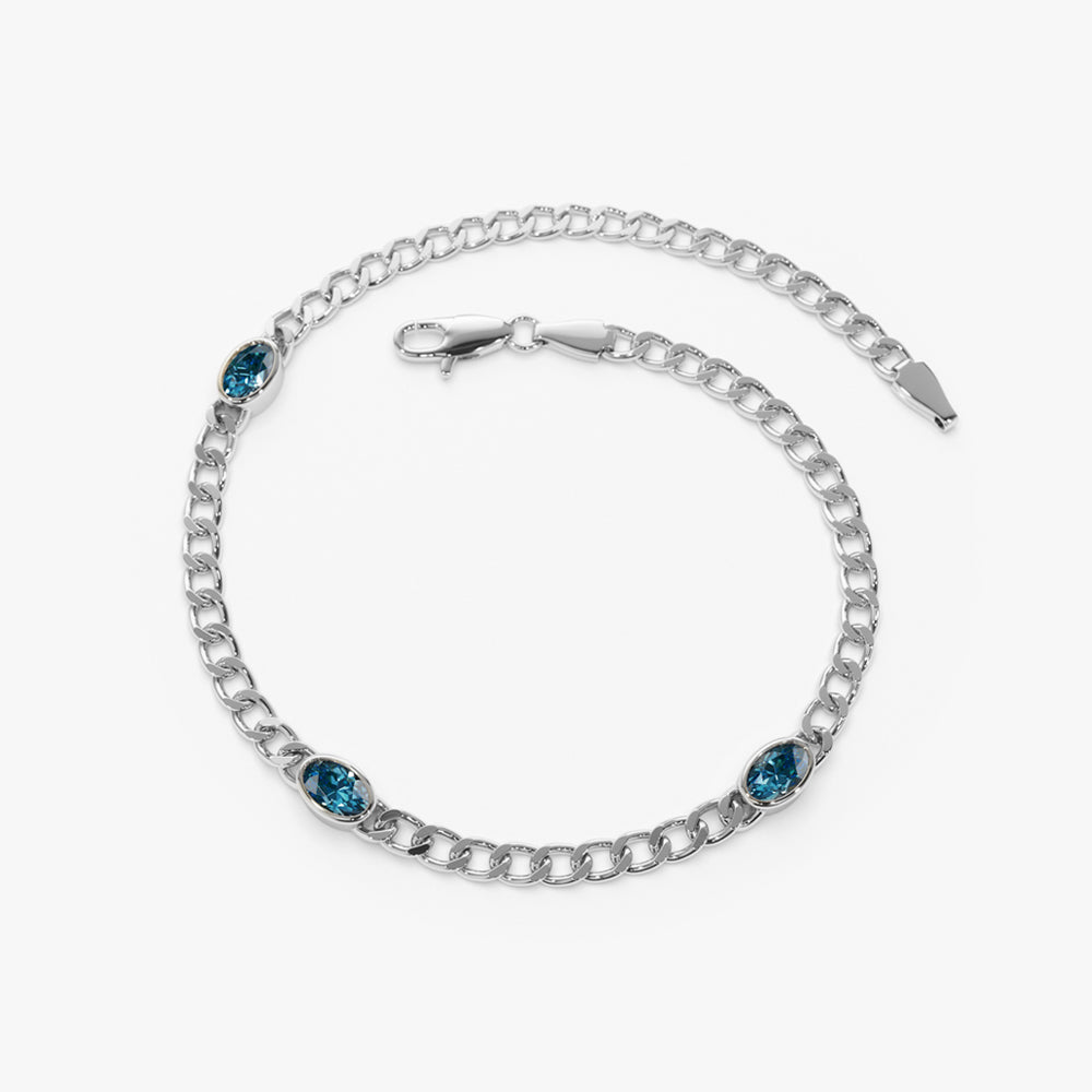Cuban Link Bracelet w Bezel Setting London Blue Topaz