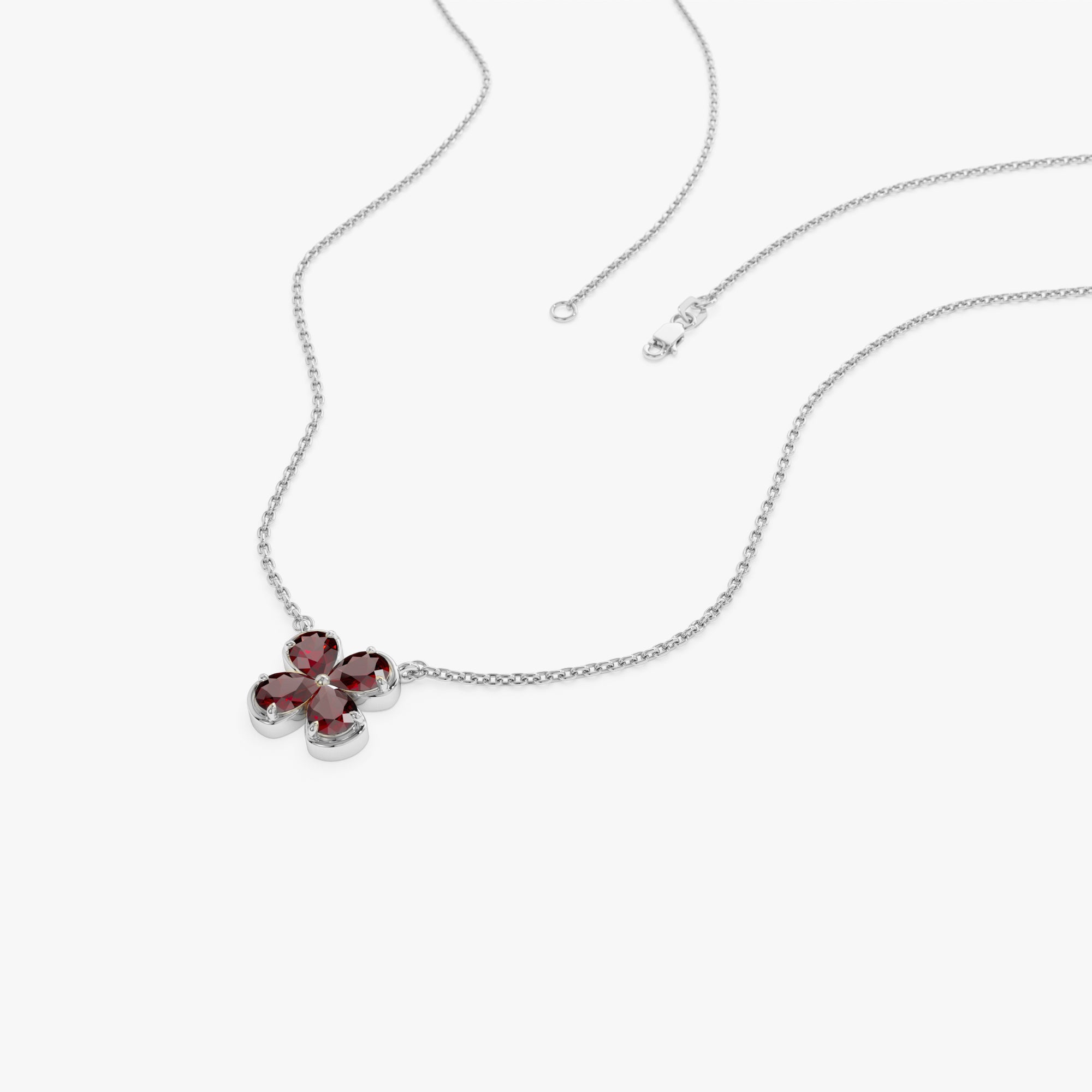 Four Leaf Garnet Clover Necklace