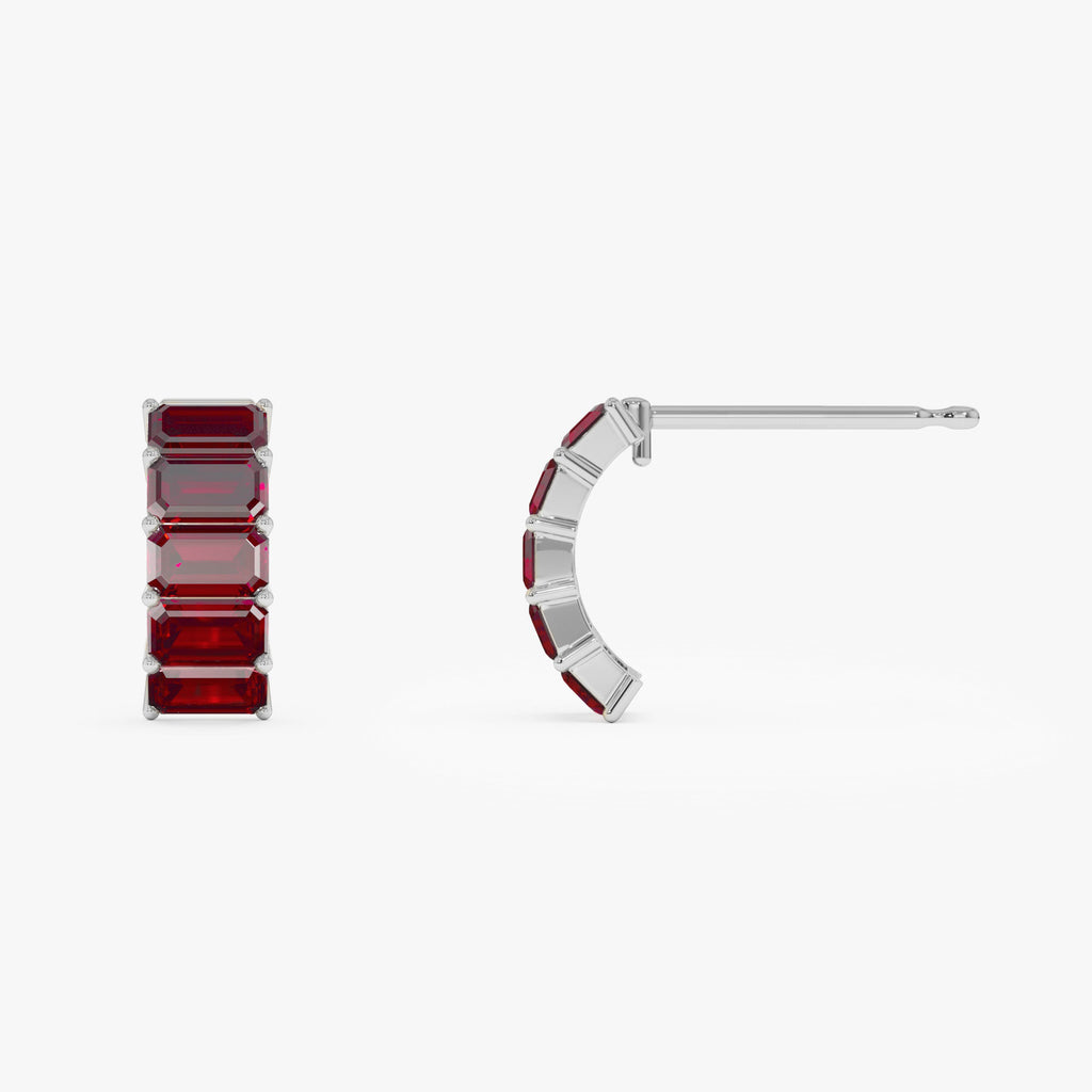 Emerald Cut Garnet Half Hoop Earrings