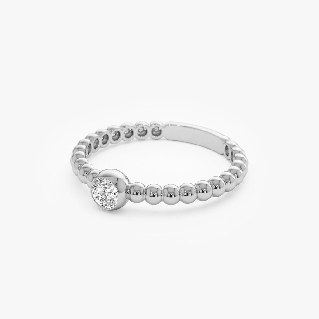 Beaded Solitaire Diamond Bezel Ring