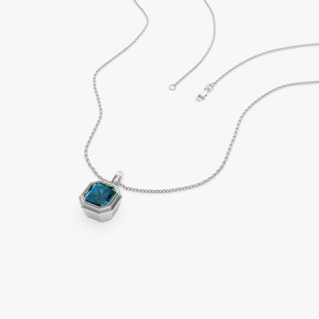 Asscher Cut Bezel Set London Blue Topaz  Necklace