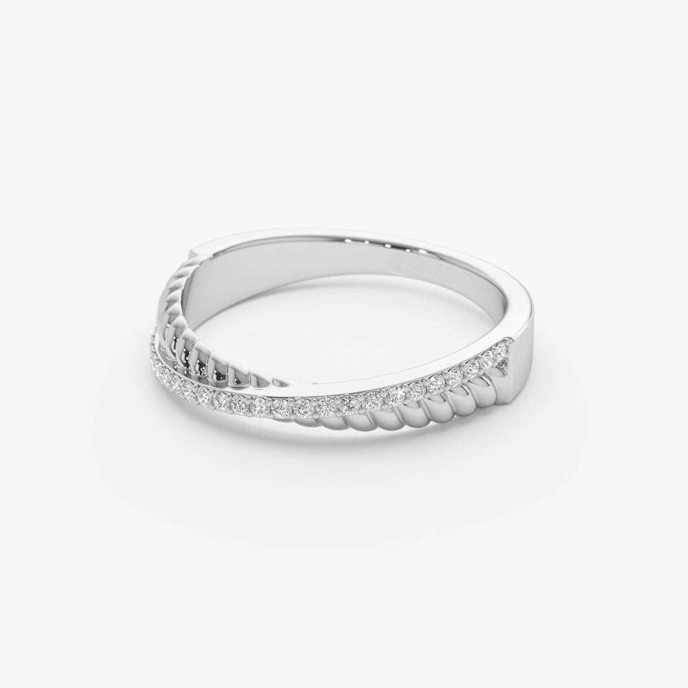 Micro Pave Diamond Twisted Rope Cris Cross Ring
