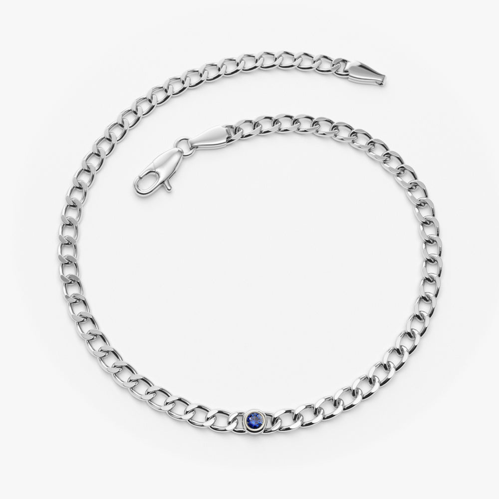 Cuban Link Bracelet w/ Bezel Setting Sapphire