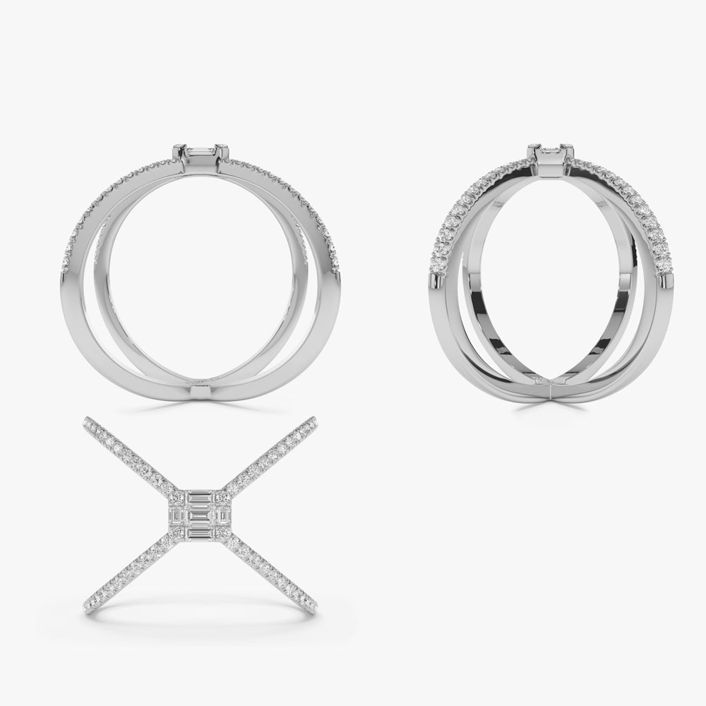 Baguette and Round Diamond Illusion Setting Statement Ring