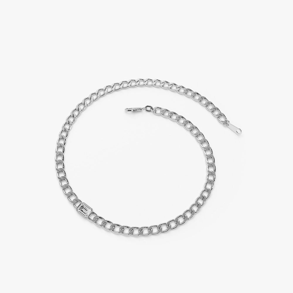 Cuban Link Bracelet w Emerald Cut Diamond