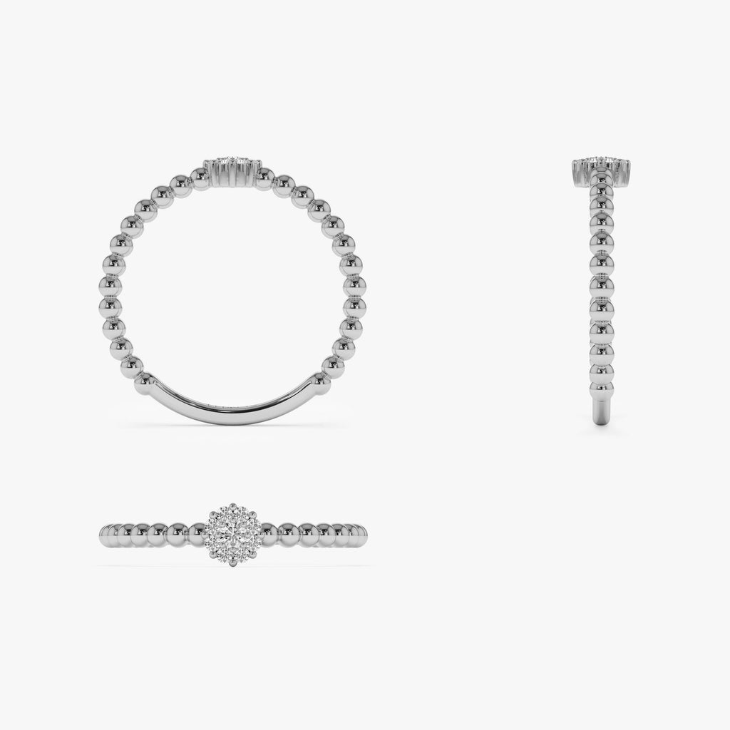 Beaded Floral Diamond Ring