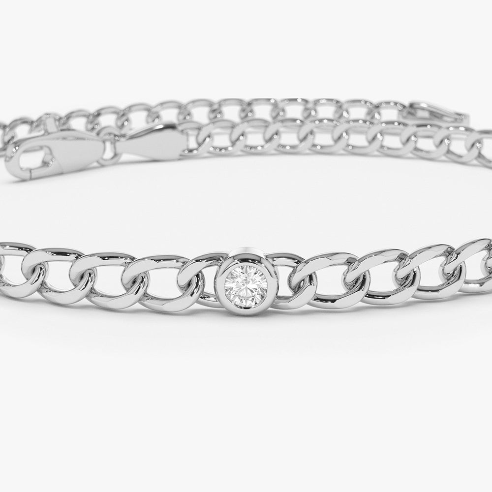 Cuban Link Bracelet w Bezel Setting Diamond