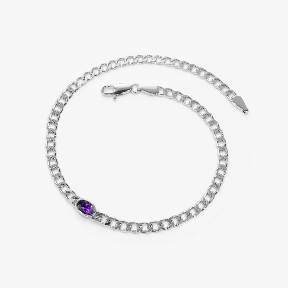 Cuban Link Bracelet w/ Bezel Setting Amethyst