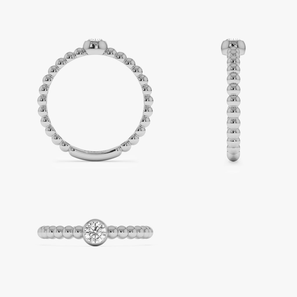 Beaded Solitaire Diamond Bezel Ring