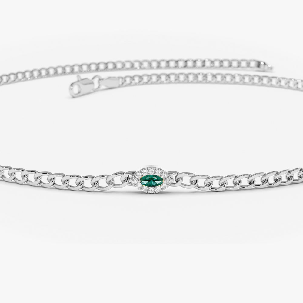2MM Curb Link Marquise Emerald Bracelet