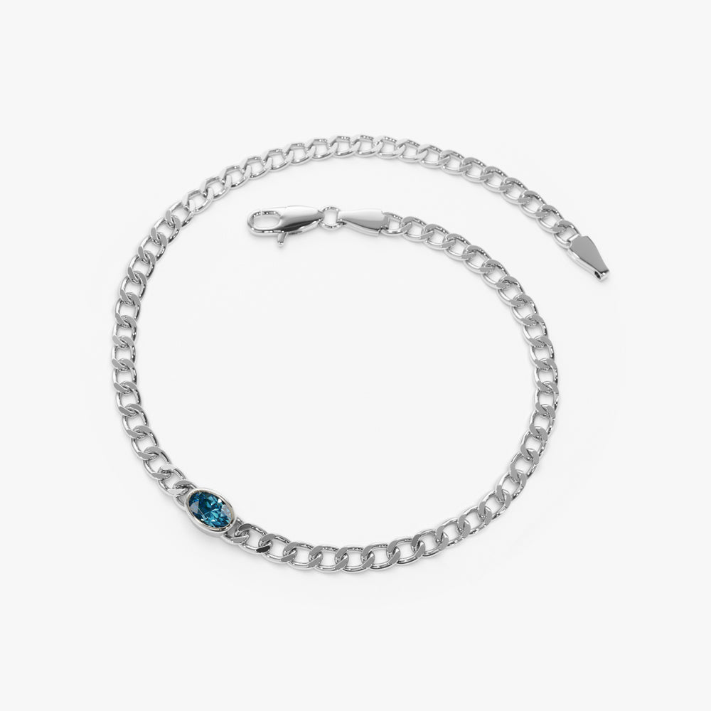 Cuban Link Bracelet w Bezel Setting London Blue Topaz