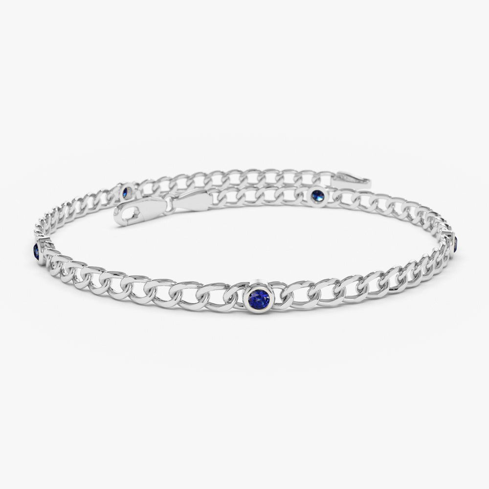 Cuban Link Bracelet w/ Bezel Setting Sapphire