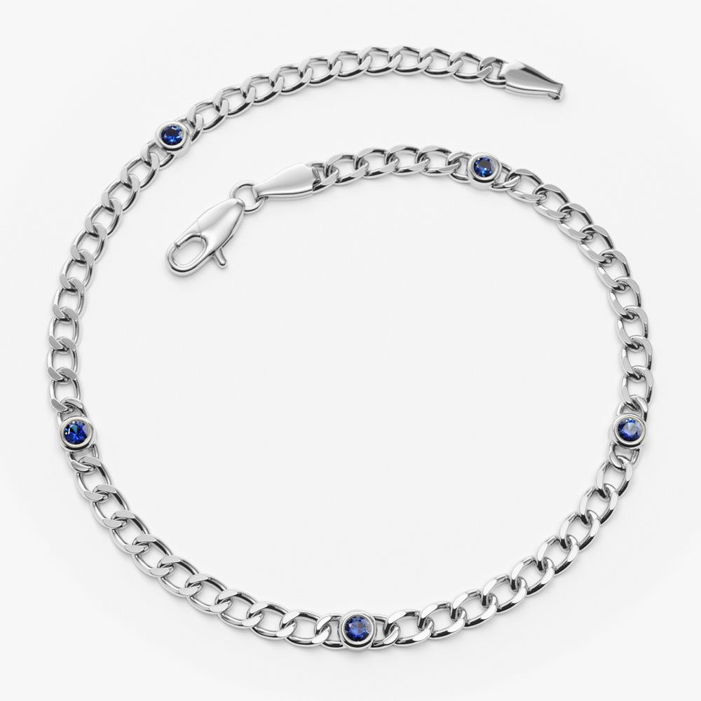 Cuban Link Bracelet w/ Bezel Setting Sapphire