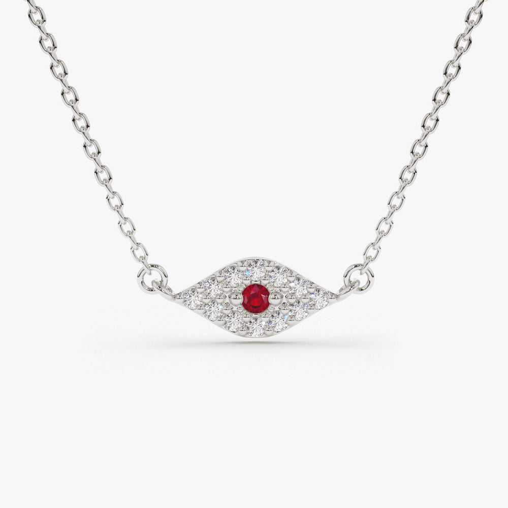 Diamond and Ruby Evil Eye Necklace