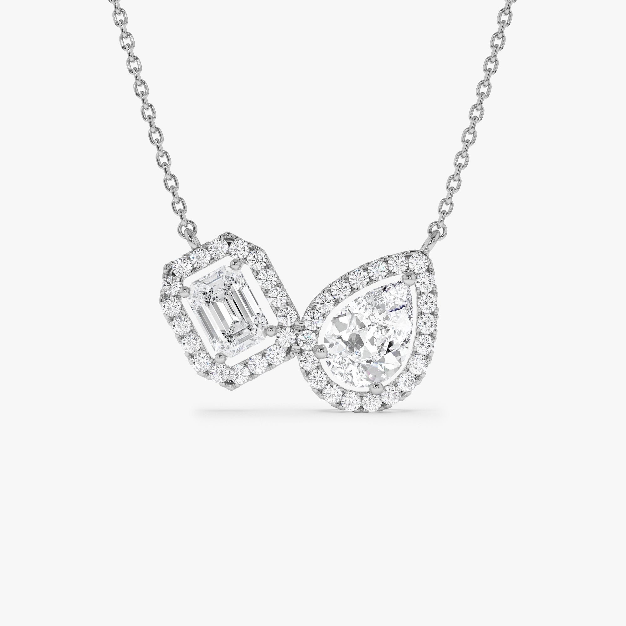 Pear & Emerald Cut Toi et Moi Halo Setting Necklace