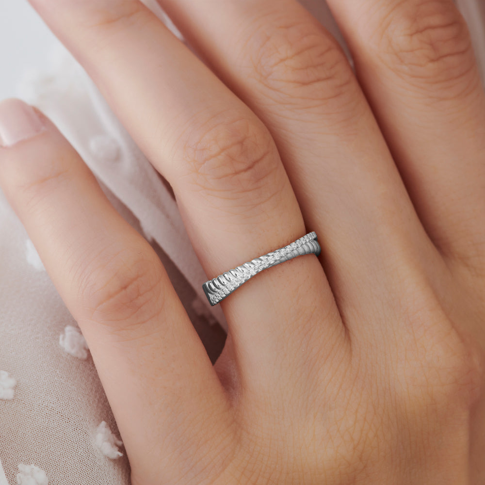 Micro Pave Diamond Twisted Rope Cris Cross Ring