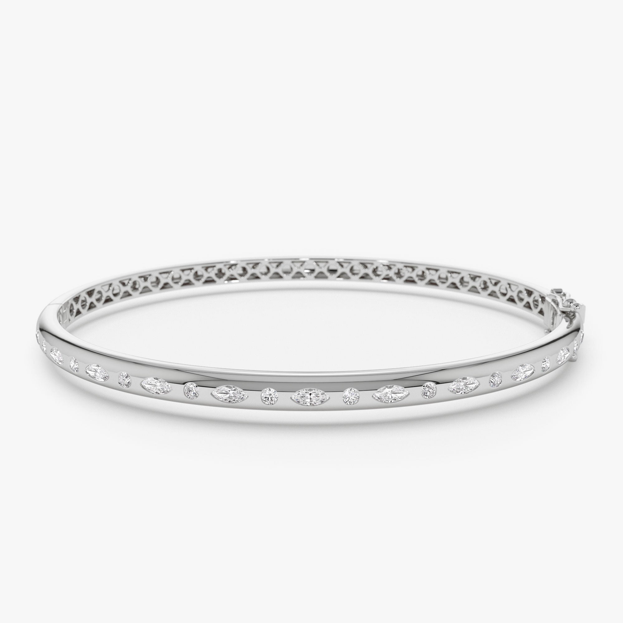 Flush Setting Marquise Shaped and Round Diamond Bangle